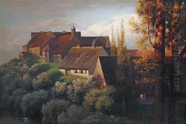 Mountain Village At Evening Light. Oil Painting by Paul-Wilhelm Keller-Reutlingen