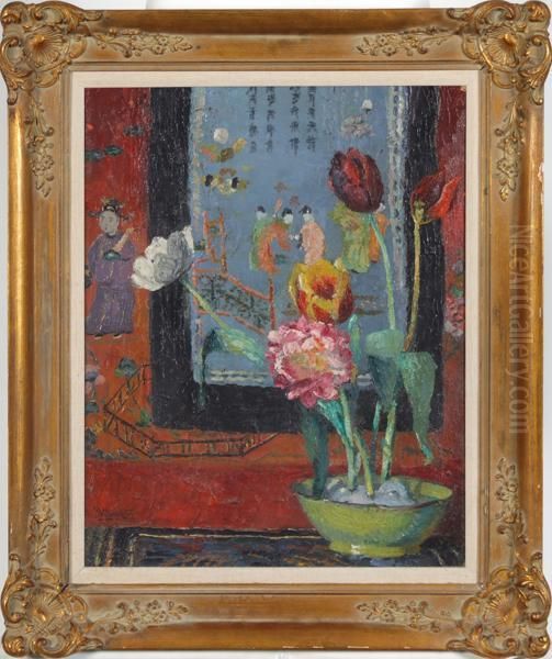 Oriental Style Still Life Oil Painting by A. Elizabeth Kelly