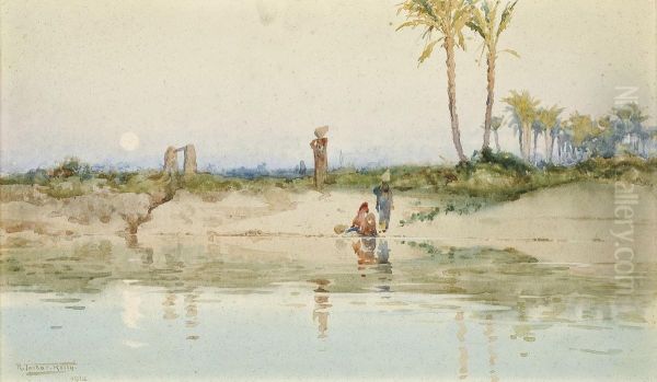 Water Carriers On The Banks Of The Nile Oil Painting by Robert George Talbot Kelly