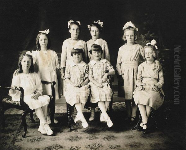 Studio Portraits: Four Pairs Of Twin Sisters Oil Painting by F.W. Kelsey