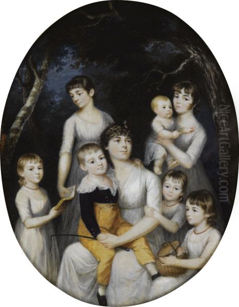 Portrait Of A Family Group Oil Painting by Georges Antoine Keman