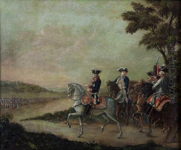 Frederick Ii Reviewing The Troops At Potsdam Oil Painting by Frederick Kemmelmeyer