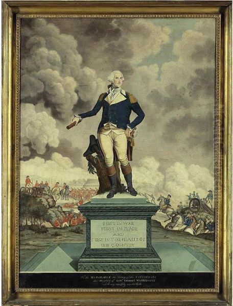 A Portrait Of General George Washington Against The Backdrop Of A Battle Scene, Possibly The Whiskey Rebellion Riots Oil Painting by Frederick Kemmelmeyer