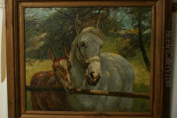 A Mare And Foal Oil Painting by Edith M. Kemp-Welch