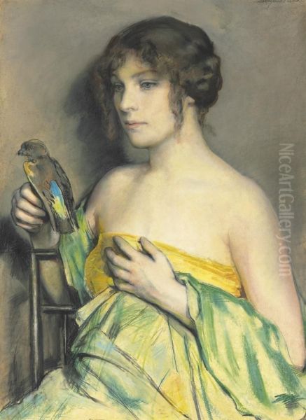 Woman With Parrot Oil Painting by William Sergeant Kendall