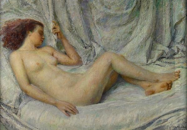 Lounging Nude Oil Painting by Geza Kende