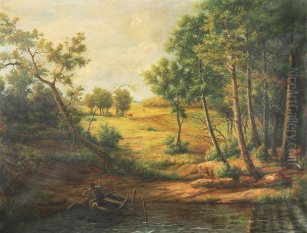 Moor Landscape With Figure In A Sloop Oil Painting by Jacques Samu Kende