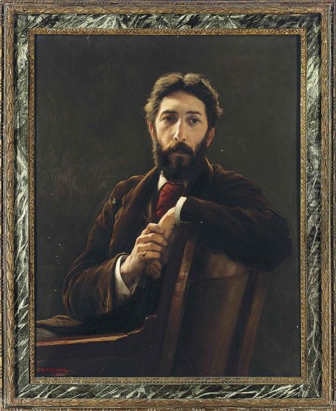 Portrait Of The Architect P. Norman, Seated, Half-length, In Abrown Coat Oil Painting by Charles Napier Kennedy