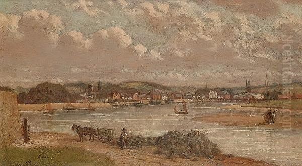 Ships Returning To Harbour, And Stone Breaker Before Harbour Oil Painting by Joseph Kennedy