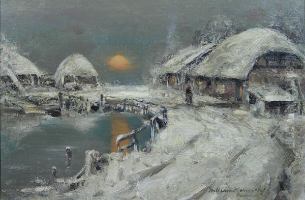 Farm Scene, Winter Oil Painting by William Kennedy