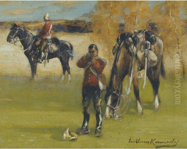 Double Patrol, A Halt For A Light Oil Painting by William Kennedy