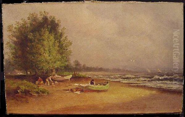 Boats Upon The Shore Oil Painting by William H. Kensil