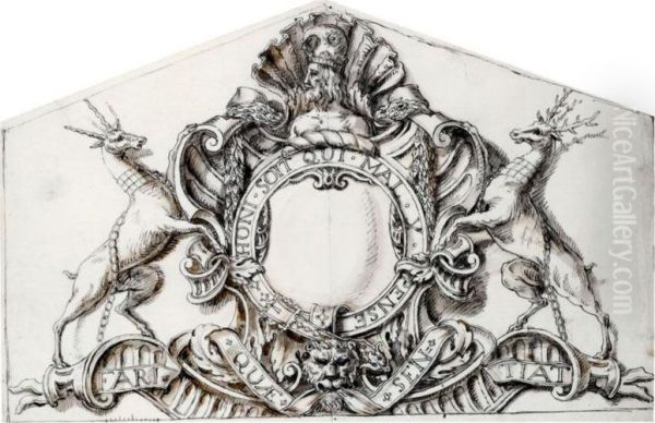 Design For The Pediment Sculpture At Houghton Hall, Norfolk, Depicting Sir Robert Walpole's Coat Of Arms Oil Painting by William Kent