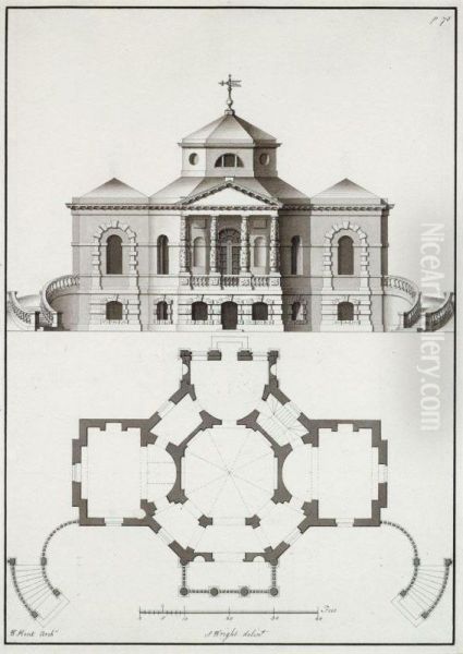 A Pair Of Architectural Drawings After Designs By William Kent Oil Painting by William Kent