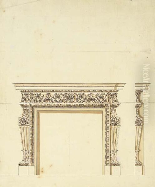 Design For A Chimney-piece For Thomas Coke Oil Painting by William Kent