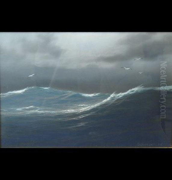 Rough Sea At Dusk Oil Painting by Carl Kenzler