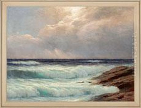 Grose Landschaft Mit Meeresbrandung Am Strand Oil Painting by Carl Kenzler