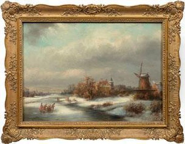 Hollandische Winterlandschaft Oil Painting by Ludwig Kergel