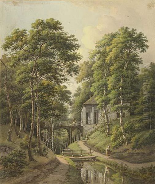 Wooded Landscape With A Canal Oil Painting by Daniel Johannes Torman Kerkhoff