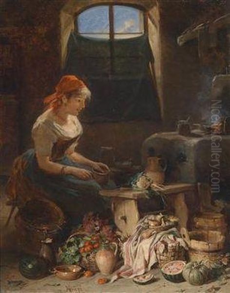 In The Kitchen Oil Painting by Hermann Kern