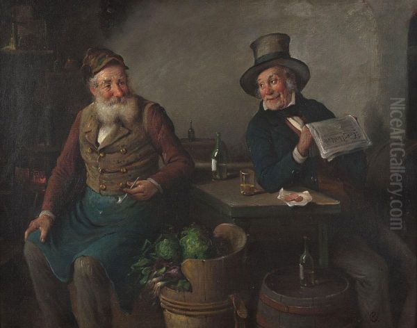 Zwei Herren In Der Wirtsstube Oil Painting by Hermann Kern