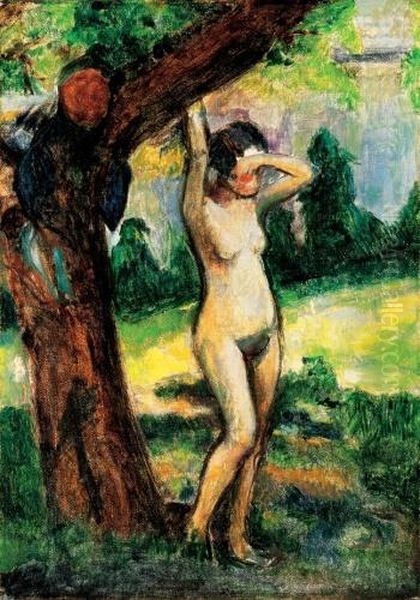 Nude Under A Tree Oil Painting by Josef Karoly Kernstok