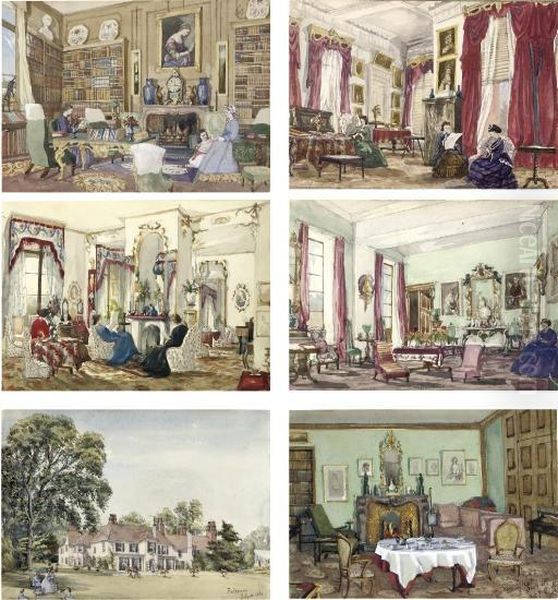 Two Albums Of Approximately Two Hundred And Eighty Nine Drawings And Watercolours On One Hundred And Eighty Two Sheets, Including Interiors Of Hockwold; 6 Montague Street; Munden; Teddesley, Staffordshire; Delapre Abbey; Moor Park; Farming Woods, Northamp Oil Painting by Caroline Keron