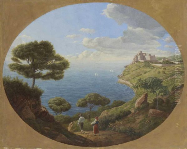 Suditalienische Meereskuste Mit Bauernpaar Oil Painting by Leopold Kerpel