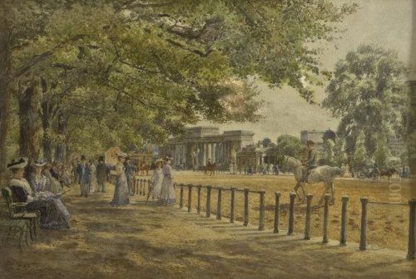 Hyde Park, 
Rotten Row, 
Summer Morning Oil Painting by Frederick B. Kerr