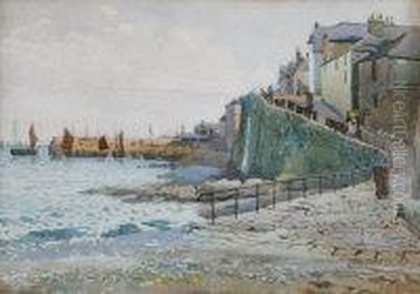 Looking In To Newlyn Old Harbour Oil Painting by Frederick B. Kerr