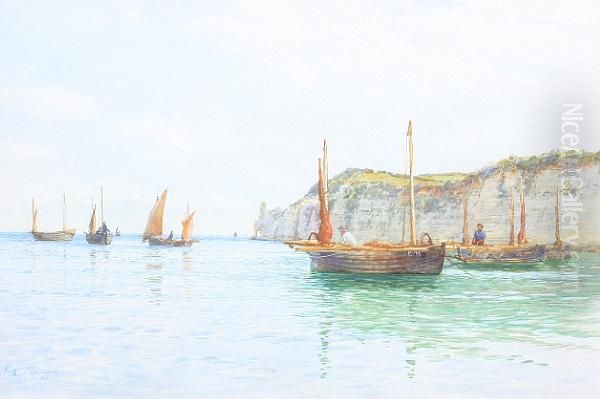 Fishing Boats In Calm Water Off Thecoast Oil Painting by Frederick B. Kerr