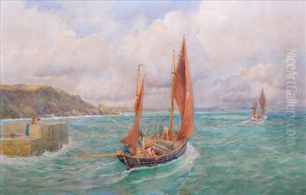 Althaus A Mevagissey Trawler Oil Painting by Frederick B. Kerr