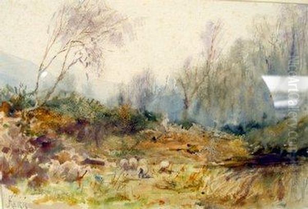 Sheep Grazing Oil Painting by Frederick James Kerr