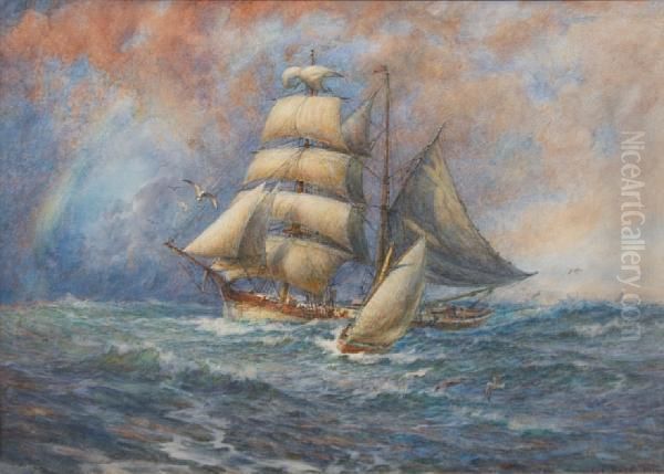 Sailing Vessels In A Stiff Breeze Oil Painting by George Cochrane Kerr