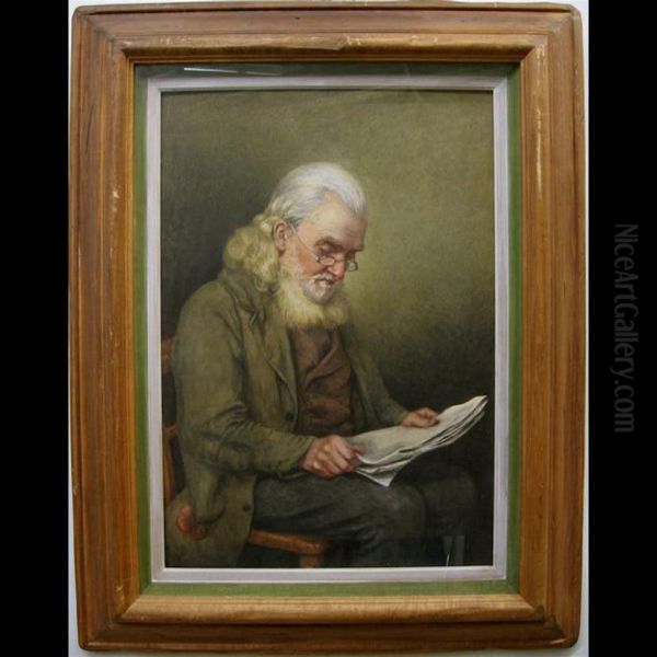 Old Man Reading The News Oil Painting by Henry Wright Kerr