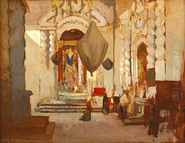 Cathedral Interior Oil Painting by James Kerr-Lawson