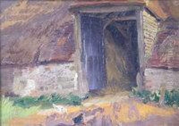 Hens By A Barn by James Kerr-Lawson