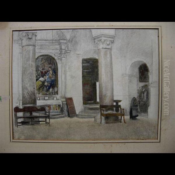 Church Interior Study Oil Painting by James Kerr-Lawson