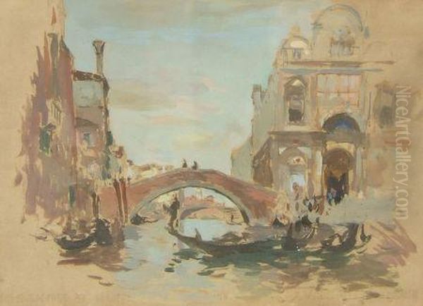 Venetian Canal Scene Oil Painting by James Kerr-Lawson