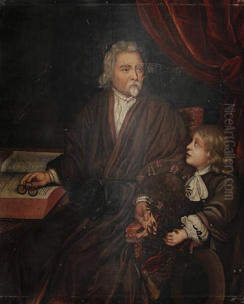 Portrait Of A Scholar And His Son Oil Painting by Johannes Kerseboom