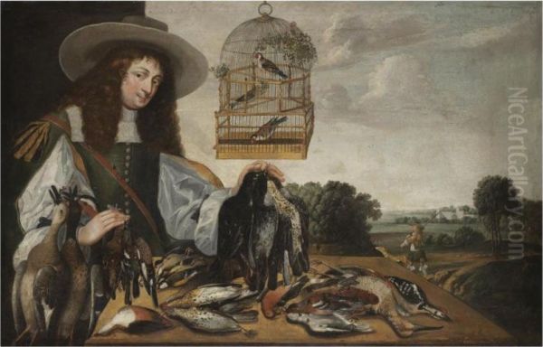 A Huntsman With The Spoils Of The Chase And Three Finches In Abirdcage Oil Painting by Stephan Kessler