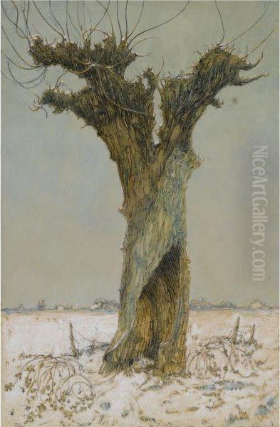 Knotwilg In De Sneeuw Oil Painting by Dick Ket