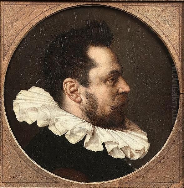 Portrait Of Gentleman In Profile, Bust Length, Wearing A Black Tunic And A White Ruff Oil Painting by Cornelis Ketel