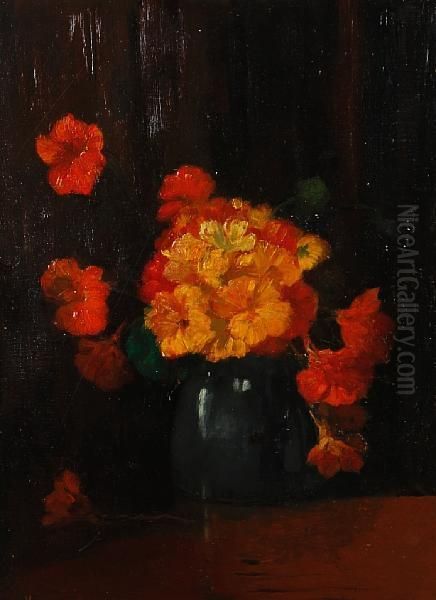 Still Life With Marigolds Oil Painting by Jacob Simon Hendrik Kever