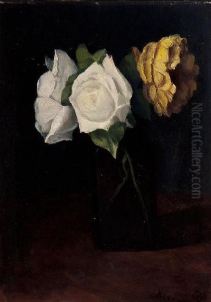 Three Roses In A Vase Oil Painting by Jacob Simon Hendrik Kever