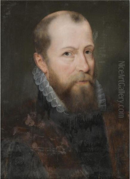 Portrait Of A Bearded Gentleman, Head And Shoulders, Wearing A Fur-lined Cloak And A White Embroidered Collar Oil Painting by Adriaen Thomasz I Key