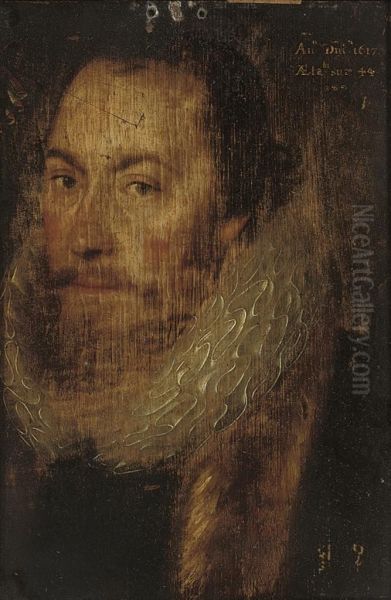 Portrait Of A Gentleman, Bust-length, In A White Ruff And Fur Coat Oil Painting by Adriaen Thomasz Ii Key