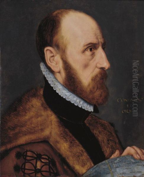 Sold By The J. Paul Getty Museum To Benefit Future Painting Acquisitions
 

 
 
 

 
 Portrait Of Abraham Ortelius, In Near Profile, Bust-length, Facing To The Right, Resting His Left Hand On A Globe Oil Painting by Adriaen Thomasz Ii Key