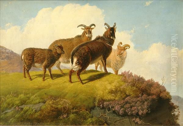 A Group Ofmountain Goats Oil Painting by Friedrich Wilhelm Keyl