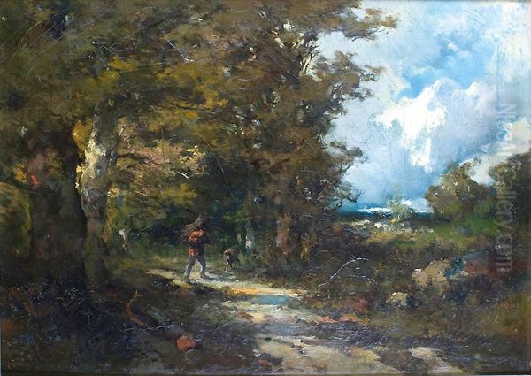 Paysan Sur Le Chemin A Loree Du Bois Oil Painting by Emile Keymeulen